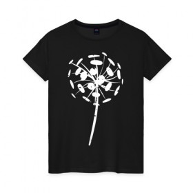 Женская футболка хлопок с принтом Одуванчик в Новосибирске, 100% хлопок | прямой крой, круглый вырез горловины, длина до линии бедер, слегка спущенное плечо | арт | одуванчик | пух | растения | семена | силуэт | цветы