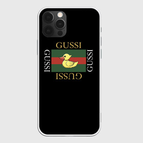 Чехол для iPhone 12 Pro с принтом gussi   в Новосибирске, силикон | область печати: задняя сторона чехла, без боковых панелей | gussi | гуси | гусси | гусь | гуччи | утка | хова