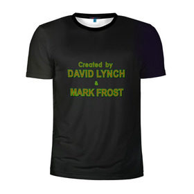 Мужская футболка 3D спортивная с принтом Created by Lynch & Frost в Новосибирске, 100% полиэстер с улучшенными характеристиками | приталенный силуэт, круглая горловина, широкие плечи, сужается к линии бедра | david lynch | mark frost | twin peaks | твин пикс