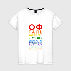 Женская футболка хлопок с принтом офтальмолог в Новосибирске, 100% хлопок | прямой крой, круглый вырез горловины, длина до линии бедер, слегка спущенное плечо | глазной врач | окулист | офтальмолог | офтальмология