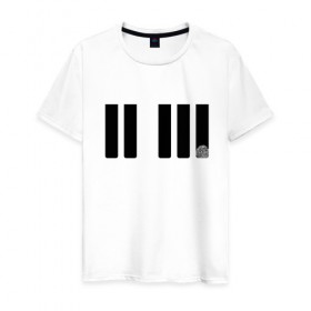 Мужская футболка хлопок с принтом Отпечаток на клавише в Новосибирске, 100% хлопок | прямой крой, круглый вырез горловины, длина до линии бедер, слегка спущенное плечо. | геометрия | клавиша | минимализм | отпечаток | палец | пианино | синтезатор