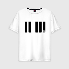 Женская футболка хлопок Oversize с принтом Отпечаток на клавише в Новосибирске, 100% хлопок | свободный крой, круглый ворот, спущенный рукав, длина до линии бедер
 | геометрия | клавиша | минимализм | отпечаток | палец | пианино | синтезатор