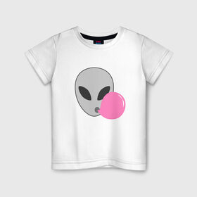 Детская футболка хлопок с принтом Инопланетная жвачка в Новосибирске, 100% хлопок | круглый вырез горловины, полуприлегающий силуэт, длина до линии бедер | жвачка | инопланетянин | лицо | минимализм | нло | пузырь
