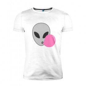 Мужская футболка премиум с принтом Инопланетная жвачка в Новосибирске, 92% хлопок, 8% лайкра | приталенный силуэт, круглый вырез ворота, длина до линии бедра, короткий рукав | жвачка | инопланетянин | лицо | минимализм | нло | пузырь