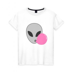 Женская футболка хлопок с принтом Инопланетная жвачка в Новосибирске, 100% хлопок | прямой крой, круглый вырез горловины, длина до линии бедер, слегка спущенное плечо | жвачка | инопланетянин | лицо | минимализм | нло | пузырь