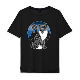 Мужская футболка хлопок Oversize с принтом Геометрическая лиса в Новосибирске, 100% хлопок | свободный крой, круглый ворот, “спинка” длиннее передней части | геометрия | горы | животное | звезды | леса | линии | луна | небо | ночь | треугольники | хищник
