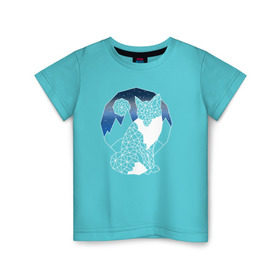 Детская футболка хлопок с принтом Геометрическая лиса в Новосибирске, 100% хлопок | круглый вырез горловины, полуприлегающий силуэт, длина до линии бедер | Тематика изображения на принте: геометрия | горы | животное | звезды | леса | линии | луна | небо | ночь | треугольники | хищник