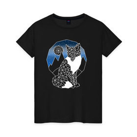 Женская футболка хлопок с принтом Геометрическая лиса в Новосибирске, 100% хлопок | прямой крой, круглый вырез горловины, длина до линии бедер, слегка спущенное плечо | геометрия | горы | животное | звезды | леса | линии | луна | небо | ночь | треугольники | хищник