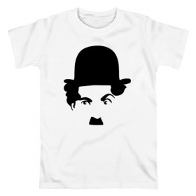 Мужская футболка хлопок с принтом Чарли Чаплин в Новосибирске, 100% хлопок | прямой крой, круглый вырез горловины, длина до линии бедер, слегка спущенное плечо. | Тематика изображения на принте: глаза. котелок | знаменитость | известность | лицо | минимализм | портрет | чаплин | чарли