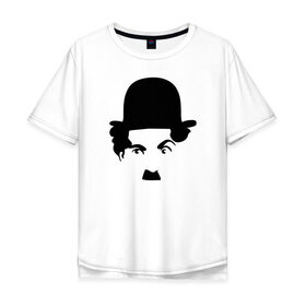 Мужская футболка хлопок Oversize с принтом Чарли Чаплин в Новосибирске, 100% хлопок | свободный крой, круглый ворот, “спинка” длиннее передней части | Тематика изображения на принте: глаза. котелок | знаменитость | известность | лицо | минимализм | портрет | чаплин | чарли
