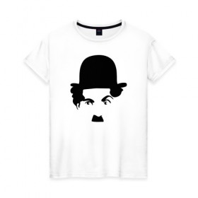 Женская футболка хлопок с принтом Чарли Чаплин в Новосибирске, 100% хлопок | прямой крой, круглый вырез горловины, длина до линии бедер, слегка спущенное плечо | глаза. котелок | знаменитость | известность | лицо | минимализм | портрет | чаплин | чарли