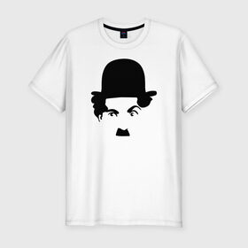 Мужская футболка хлопок Slim с принтом Чарли Чаплин в Новосибирске, 92% хлопок, 8% лайкра | приталенный силуэт, круглый вырез ворота, длина до линии бедра, короткий рукав | Тематика изображения на принте: глаза. котелок | знаменитость | известность | лицо | минимализм | портрет | чаплин | чарли
