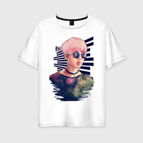 Женская футболка хлопок Oversize с принтом BTS RM в Новосибирске, 100% хлопок | свободный крой, круглый ворот, спущенный рукав, длина до линии бедер
 | k pop | rap monster. | rm | аниме | ким | корея | музыка