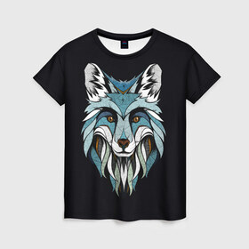 Женская футболка 3D с принтом Лис в Новосибирске, 100% полиэфир ( синтетическое хлопкоподобное полотно) | прямой крой, круглый вырез горловины, длина до линии бедер | blue | fox | foxes | hipster | арт | лис | лиса | лисица | лисицы | лисы | синий | хвост | хипстер