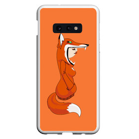 Чехол для Samsung S10E с принтом Барышня Лиса в Новосибирске, Силикон | Область печати: задняя сторона чехла, без боковых панелей | fox | foxes | girl | hoody | барышня | девочка | девушка | женщина | лис | лиса | лисица | лисицы | лисой | лисы | оранжевый | толстовка | худи