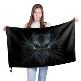 Флаг 3D с принтом Spirit of Darkness в Новосибирске, 100% полиэстер | плотность ткани — 95 г/м2, размер — 67 х 109 см. Принт наносится с одной стороны | дух | зло | призрак | скелет | темные силы | тьма | хэллоуин | череп
