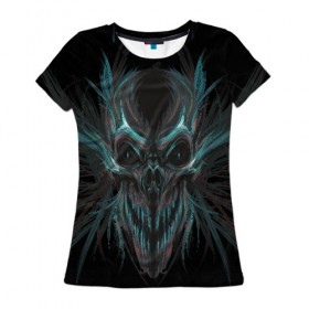 Женская футболка 3D с принтом Spirit of Darkness в Новосибирске, 100% полиэфир ( синтетическое хлопкоподобное полотно) | прямой крой, круглый вырез горловины, длина до линии бедер | дух | зло | призрак | скелет | темные силы | тьма | хэллоуин | череп