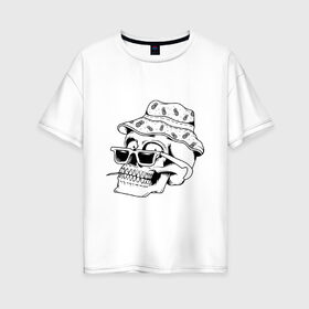 Женская футболка хлопок Oversize с принтом skull в Новосибирске, 100% хлопок | свободный крой, круглый ворот, спущенный рукав, длина до линии бедер
 | skull | майями | череп