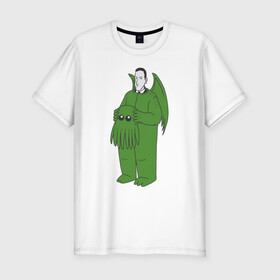 Мужская футболка хлопок Slim с принтом Лавкрафт в Новосибирске, 92% хлопок, 8% лайкра | приталенный силуэт, круглый вырез ворота, длина до линии бедра, короткий рукав | cthulhu | cthulhu fhtagn | lovecraft | ктулху | лавкрафт