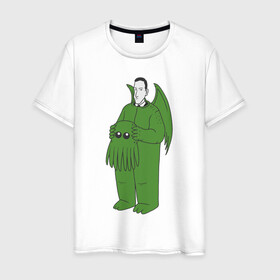 Мужская футболка хлопок с принтом Лавкрафт в Новосибирске, 100% хлопок | прямой крой, круглый вырез горловины, длина до линии бедер, слегка спущенное плечо. | cthulhu | cthulhu fhtagn | lovecraft | ктулху | лавкрафт
