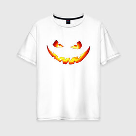 Женская футболка хлопок Oversize с принтом Улыбка тыквы в Новосибирске, 100% хлопок | свободный крой, круглый ворот, спущенный рукав, длина до линии бедер
 | halloween | глаза | глазки | зубы | лицо | ночь | призрак | рот | страшно | тыква | улыбка | хэллоуин