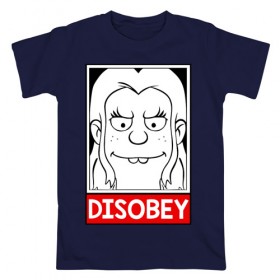 Мужская футболка хлопок с принтом Disobey в Новосибирске, 100% хлопок | прямой крой, круглый вырез горловины, длина до линии бедер, слегка спущенное плечо. | disenchantment | elfo | мэтт гроунинг | разочарование | тролль | элфо | эльф
