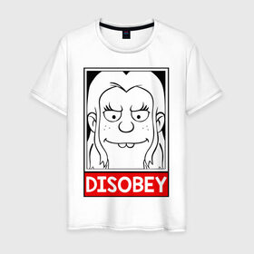 Мужская футболка хлопок с принтом Disobey в Новосибирске, 100% хлопок | прямой крой, круглый вырез горловины, длина до линии бедер, слегка спущенное плечо. | Тематика изображения на принте: disenchantment | elfo | мэтт гроунинг | разочарование | тролль | элфо | эльф
