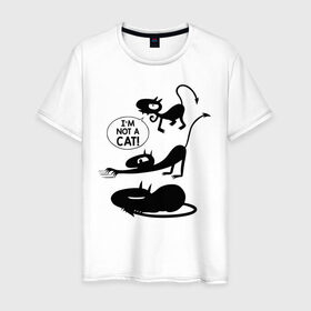 Мужская футболка хлопок с принтом Not a CAT! в Новосибирске, 100% хлопок | прямой крой, круглый вырез горловины, длина до линии бедер, слегка спущенное плечо. | disenchantment | luci | кот | люси | мэтт гроунинг | разочарование | тролль | эльф