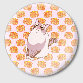 Значок с принтом Блины в Новосибирске,  металл | круглая форма, металлическая застежка в виде булавки | cat | fat | internet | meme | pancakes | блины | интернет | кот | лупс | мем