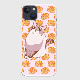 Чехол для iPhone 13 с принтом Блины в Новосибирске,  |  | Тематика изображения на принте: cat | fat | internet | meme | pancakes | блины | интернет | кот | лупс | мем