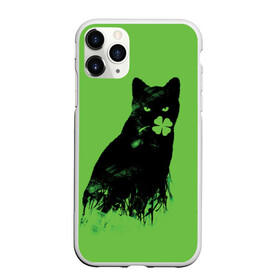 Чехол для iPhone 11 Pro матовый с принтом Кот и Клевер в Новосибирске, Силикон |  | cat | clover | ireland | patric saint day | день святого патрика | ирландия | клевер | кот | кошка | черная кошка