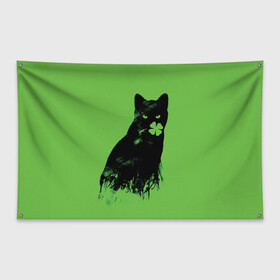 Флаг-баннер с принтом Кот и Клевер в Новосибирске, 100% полиэстер | размер 67 х 109 см, плотность ткани — 95 г/м2; по краям флага есть четыре люверса для крепления | cat | clover | ireland | patric saint day | день святого патрика | ирландия | клевер | кот | кошка | черная кошка
