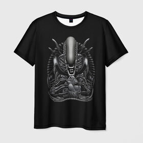 Мужская футболка 3D с принтом Чужой и Его Прелесть в Новосибирске, 100% полиэфир | прямой крой, круглый вырез горловины, длина до линии бедер | alien | aliens | horror | predator | ufo | инопланетяне | инопланетянин | нло | пришелец | пришельцы | ужасы | фантастика | хищник | чужой