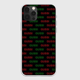 Чехол для iPhone 12 Pro с принтом GUSSI в Новосибирске, силикон | область печати: задняя сторона чехла, без боковых панелей | anti brend | gussi | trend | антибренд | гуси | мода | надписи | тренд