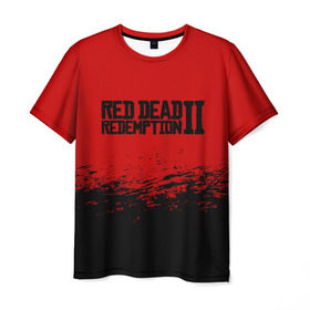Мужская футболка 3D с принтом RED DEAD REDEMPTION 2 в Новосибирске, 100% полиэфир | прямой крой, круглый вырез горловины, длина до линии бедер | gamer | gun | logo | play | player | rdr2 | red dead redemption 2 | rockstar | western | вестерн | ковбои | компьютерные игры 2019 | криминал | лого | рокстар