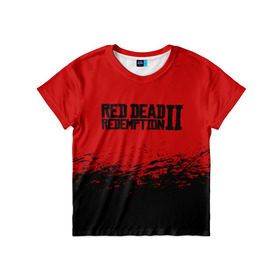 Детская футболка 3D с принтом RED DEAD REDEMPTION 2 в Новосибирске, 100% гипоаллергенный полиэфир | прямой крой, круглый вырез горловины, длина до линии бедер, чуть спущенное плечо, ткань немного тянется | gamer | gun | logo | play | player | rdr2 | red dead redemption 2 | rockstar | western | вестерн | ковбои | компьютерные игры 2019 | криминал | лого | рокстар