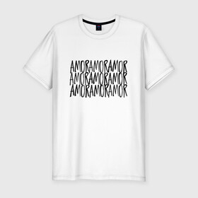 Мужская футболка хлопок Slim с принтом Amor Amor Amor в Новосибирске, 92% хлопок, 8% лайкра | приталенный силуэт, круглый вырез ворота, длина до линии бедра, короткий рукав | егор крид | любовь | надпись | тату | холостяк