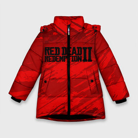 Зимняя куртка для девочек 3D с принтом RED DEAD REDEMPTION 2 в Новосибирске, ткань верха — 100% полиэстер; подклад — 100% полиэстер, утеплитель — 100% полиэстер. | длина ниже бедра, удлиненная спинка, воротник стойка и отстегивающийся капюшон. Есть боковые карманы с листочкой на кнопках, утяжки по низу изделия и внутренний карман на молнии. 

Предусмотрены светоотражающий принт на спинке, радужный светоотражающий элемент на пуллере молнии и на резинке для утяжки. | Тематика изображения на принте: gamer | gun | logo | play | player | rdr2 | red dead redemption 2 | rockstar | western | вестерн | ковбои | компьютерные игры 2019 | криминал | лого | рокстар