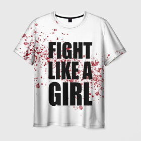 Мужская футболка 3D с принтом Fight like a girl в Новосибирске, 100% полиэфир | прямой крой, круглый вырез горловины, длина до линии бедер | 