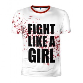 Мужская футболка 3D спортивная с принтом Fight like a girl в Новосибирске, 100% полиэстер с улучшенными характеристиками | приталенный силуэт, круглая горловина, широкие плечи, сужается к линии бедра | 