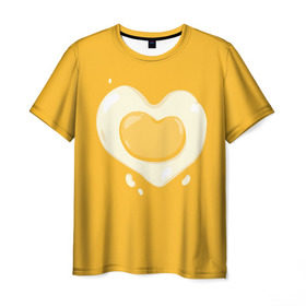 Мужская футболка 3D с принтом Яичница Сердечко в Новосибирске, 100% полиэфир | прямой крой, круглый вырез горловины, длина до линии бедер | eggs | food | heart | love | white | yellow | белок | всмятку | еда | желток | любовь | сердечко | сердце | яичница | яйца