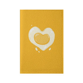 Обложка для паспорта матовая кожа с принтом Яичница Сердечко в Новосибирске, натуральная матовая кожа | размер 19,3 х 13,7 см; прозрачные пластиковые крепления | eggs | food | heart | love | white | yellow | белок | всмятку | еда | желток | любовь | сердечко | сердце | яичница | яйца