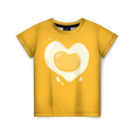 Детская футболка 3D с принтом Яичница Сердечко в Новосибирске, 100% гипоаллергенный полиэфир | прямой крой, круглый вырез горловины, длина до линии бедер, чуть спущенное плечо, ткань немного тянется | Тематика изображения на принте: eggs | food | heart | love | white | yellow | белок | всмятку | еда | желток | любовь | сердечко | сердце | яичница | яйца
