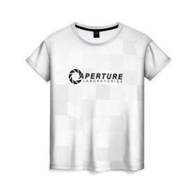 Женская футболка 3D с принтом Aperture Labs в Новосибирске, 100% полиэфир ( синтетическое хлопкоподобное полотно) | прямой крой, круглый вырез горловины, длина до линии бедер | лаборатория | портал