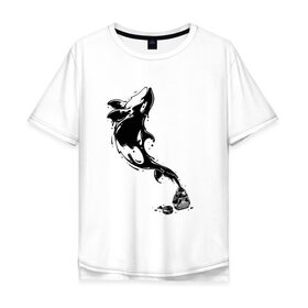 Мужская футболка хлопок Oversize с принтом Чернильный дельфин в Новосибирске, 100% хлопок | свободный крой, круглый ворот, “спинка” длиннее передней части | блики | брызги | дельфин. животное. клякса | касатка | минимализм | пятно | чернила