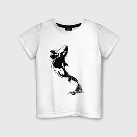Детская футболка хлопок с принтом Чернильный дельфин в Новосибирске, 100% хлопок | круглый вырез горловины, полуприлегающий силуэт, длина до линии бедер | блики | брызги | дельфин. животное. клякса | касатка | минимализм | пятно | чернила