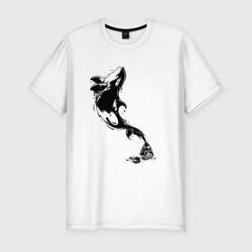 Мужская футболка хлопок Slim с принтом Чернильный дельфин в Новосибирске, 92% хлопок, 8% лайкра | приталенный силуэт, круглый вырез ворота, длина до линии бедра, короткий рукав | блики | брызги | дельфин. животное. клякса | касатка | минимализм | пятно | чернила