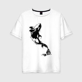Женская футболка хлопок Oversize с принтом Чернильный дельфин в Новосибирске, 100% хлопок | свободный крой, круглый ворот, спущенный рукав, длина до линии бедер
 | блики | брызги | дельфин. животное. клякса | касатка | минимализм | пятно | чернила