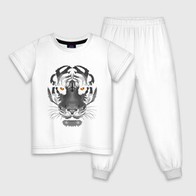 Детская пижама хлопок с принтом Белый тигр в Новосибирске, 100% хлопок |  брюки и футболка прямого кроя, без карманов, на брюках мягкая резинка на поясе и по низу штанин
 | Тематика изображения на принте: белый | голова | лицо | портрет | тигр | хищник | шерсть