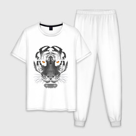 Мужская пижама хлопок с принтом Белый тигр в Новосибирске, 100% хлопок | брюки и футболка прямого кроя, без карманов, на брюках мягкая резинка на поясе и по низу штанин
 | белый | голова | лицо | портрет | тигр | хищник | шерсть